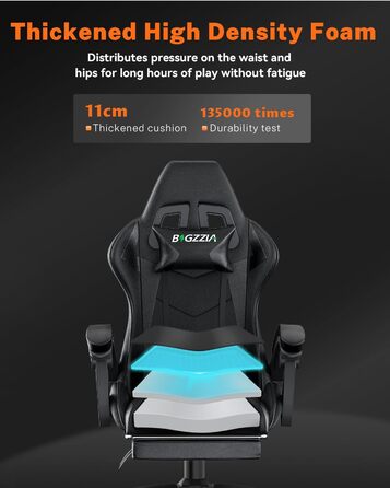 Геймерське крісло Bigzzia з підставкою для ніг та підтримкою спини: ергономічне крісло для комп'ютера, регульована висота, чорний колір