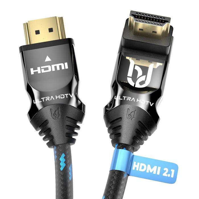 Кабель HDMI 8K 270° - 5 метрів, кутовий конектор, 48 Gbps, 8K@60Hz, 4K@120Hz, захист від перегинів, нейлонова оплетка