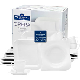Набір посуду Van Well Opera 30 предметів для 6 осіб, порцеляна, елегантний та сучасний