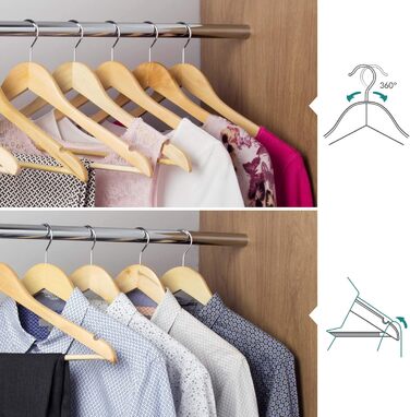 30 дерев'яних вішалок натурального кольору з антиковзним тримачем для штанів - 45 см - Hangerworld