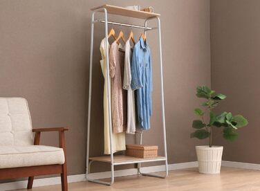 Iris Ohyama Clothes Rack with Wooden Shelves, 4 Levels, White, Modern Design, Robust Frame, Non-Slip, For Bedroom, Studio, Closet, Clothes & Shoes, Laundry Rack, Easy Assembly, (White, Shelves 2)