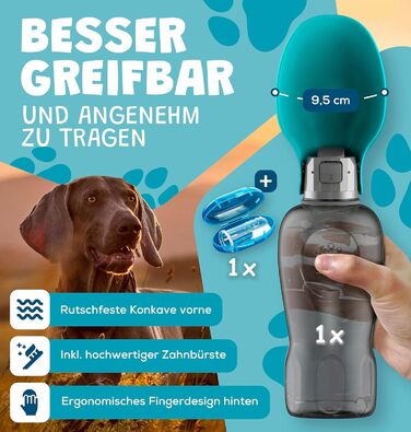 Набір з 2 шт. туристичних собак-пляшок 800 мл з щіткою для зубів | Пляшка для собак преміум-якість, 800 мл, не протікає | Турецька якість