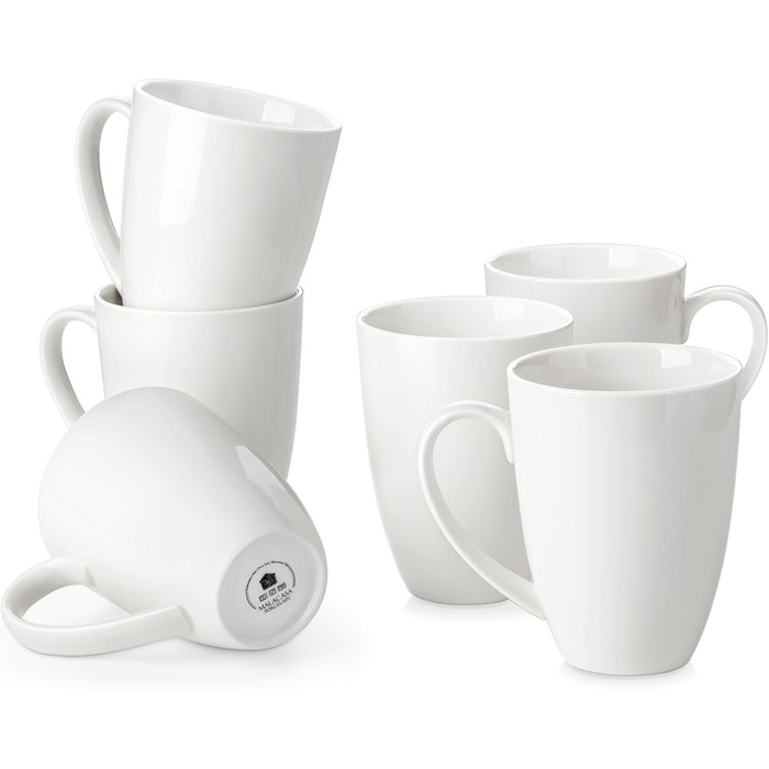 MALACASA Coffee Mugs Set of 6, Porcelain 560ML Mug Set, Large Modern Coffee Cups with Handle for Tea, Juice, Latte, Cappuccino, Hot Chocolate. Dishwasher and microwave safe, REG White Series