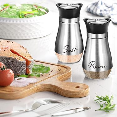 Набір для солі та перцю з нержавіючої сталі з скляною пляшечкою, дозатор спецій, аксесуари для кухні, дому, ресторану, обіднього столу (сріблястий)