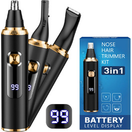 Триммер для носа, вух та брів Herren 3-в-1 з LED-дисплеєм, USB-C, IPX7 (Золотий)