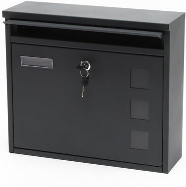 Поштова скринька Wiltec V12 антрацит 360x115x320 мм, настінна, з замком, оглядовим вікном та табличкою для імені, сталь оцинкована