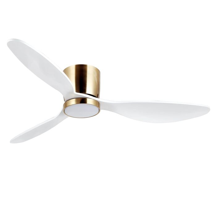 Стеляний вентилятор Reiga з LED-підсвічуванням та пультом керування, 132 см, тихий DC-двигун, 3 колірні температури, 3-лопатевий дизайн з дерева для спальні, вітальні та кухні, білий, монтаж на стелю