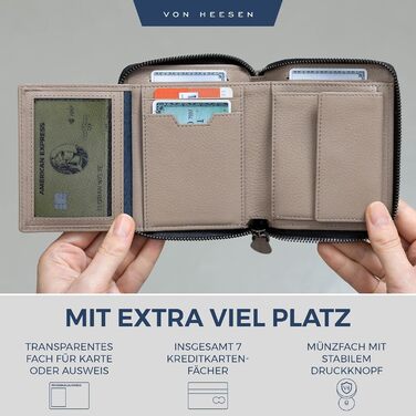 Гаманець VON HEESEN з натуральної шкіри з RFID-захистом, з монетницею, для чоловіків і жінок, колір таупе