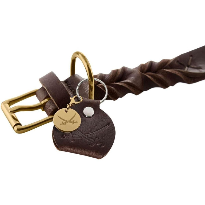 Нашийник для собак HUNTER Sanisbar Solid, шкіряний, міцний, з латунними застібками, з брелоком, Made in Germany, темно-коричневий, розмір 40