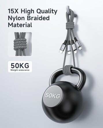 Кабель RAVIAD 100W USB-C на 3 USB (USBC, Micro, Lightning) 2м, сірий. Швидка зарядка для iPhone, Galaxy, MacBook