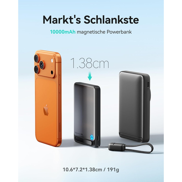 INIU Power Bank Magsafe 10000mAh 45W Qi2, чорний. З кабелем USB-C та підставкою, для iPhone 17/16/15/14/13