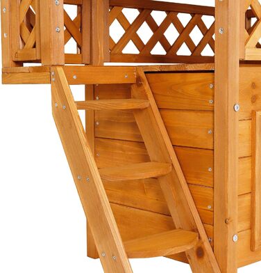 Кіт Будинок Lionto з терасою та сходами, вулиця, захист від негоди, 77x50x73 см, сірий/білий