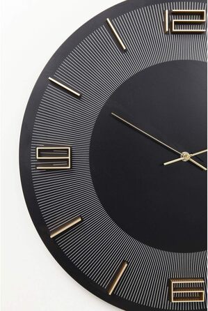 Kare Design Wall Clock Leonardo, Black/Gold, 49cm Diameter, Modern, Aluminum, Round, Clock for Living Room, Bedroom, Office, Battery not included