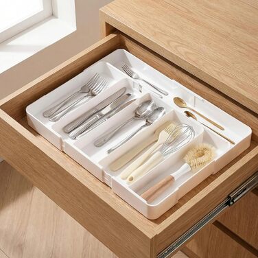 Органайзер для столових приборів в шухляду, розсувний роздільник для кухні, білий