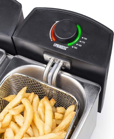 Princess 183123 Stainless Steel Double Deep Fryer - 2 x 3 Liters (2 x 1800 Watts) with Cold Zone Function, 6 L