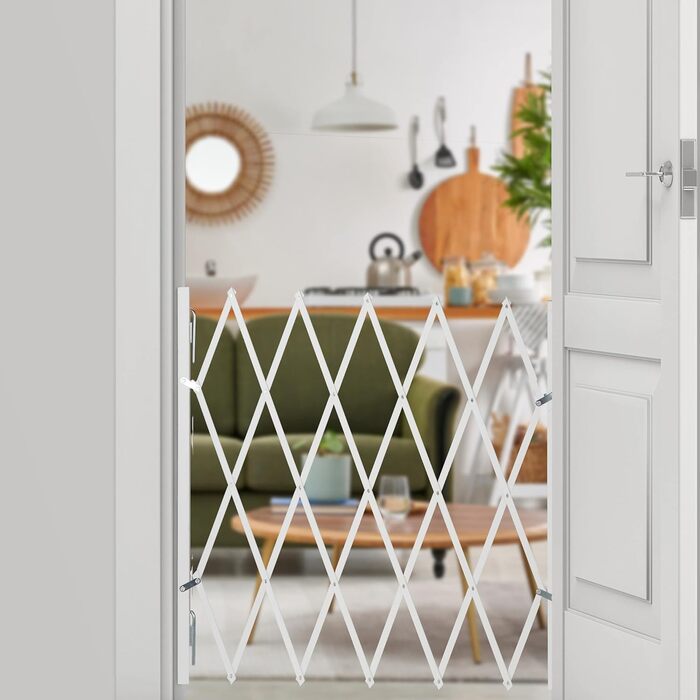 Захисне ворота для собак Relaxdays, висувне до 130 см, висота 87,5-100 см, бамбук, біле (L)