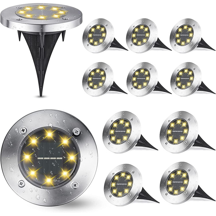 Joomer Solar Ground Lights - Set of 12, Outdoor Garden Lights with 8 LEDs, Warm White, Waterproof, for Lawn, Driveway, Patio