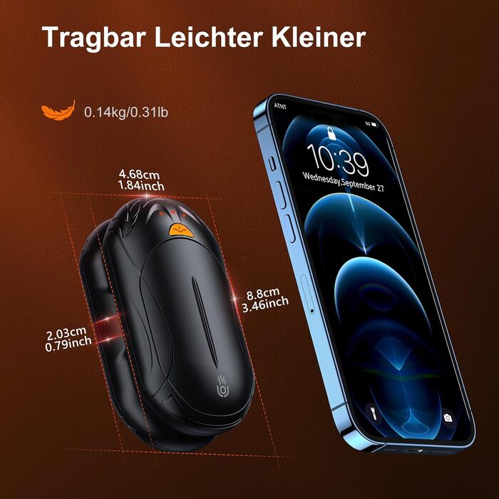 Електричний грілка для рук 2-в-1 OUTJUT 6000mAh, USB, акумулятор, 20 годин роботи, 3 режими нагріву, швидкий нагрів, для спорту на відкритому повітрі взимку, подарунок на Різдво, чорний