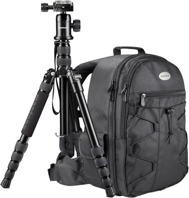 Рюкзак для камери Mantona Azurit чорний для DSLR/DSLM, до 5 об'єктивів, зі штативом, 35x26x11 см
