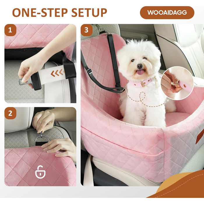 Автокрісло для собак середніх порід, переноска для тварин у машину з кріпленням ременем безпеки, знімна та пральна, регульовані ремені, 3 ремені (Чорний) (Рожевий, М)