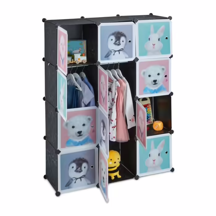 Relaxdays Kids' Storage Shelf with 8 Compartments, Black