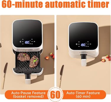 Фритюрниця Deime з гарячим повітрям 2.5 л, компактна цифрова Airfryer для випікання, розігріву та смаження, антипригарне покриття