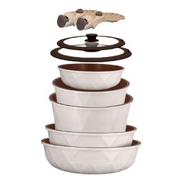 Набір посуду 9 предметів з антипригарним покриттям Diamant Beige: каструлі та сковорідки для всіх плит, включаючи індукційні. Без PFOA/PFAS