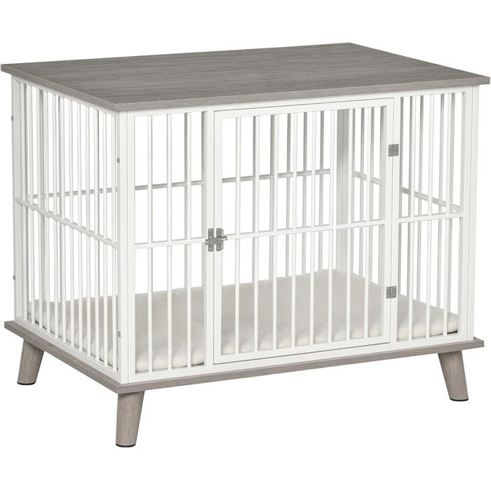 Клітка для собак PawHut, 86 x 60 x 70 см, з подушкою, білий+дуб, для собак до 15 кг