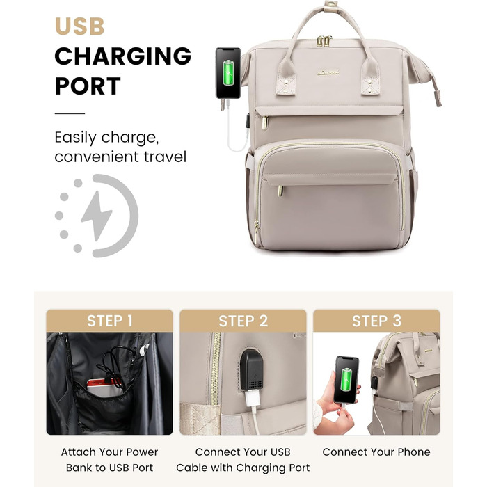 LOVEVOOK Рюкзак для жінок, шкільний рюкзак, рюкзак для ноутбука, водонепроникний, з USB-портом, для навчання, роботи, подорожей, темно-сірий, 17' (15.6', сірий Taro)