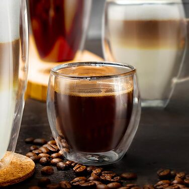 Набір склянок для еспресо Creano з подвійними стінками, 80 мл, 6 шт, термосклянки з ефектом левітації, чорні