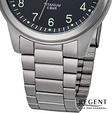 Чоловічий годинник REGENT з титановим браслетом та корпусом 36 мм, кварцовий, арабські цифри, дата, сріблястий колір