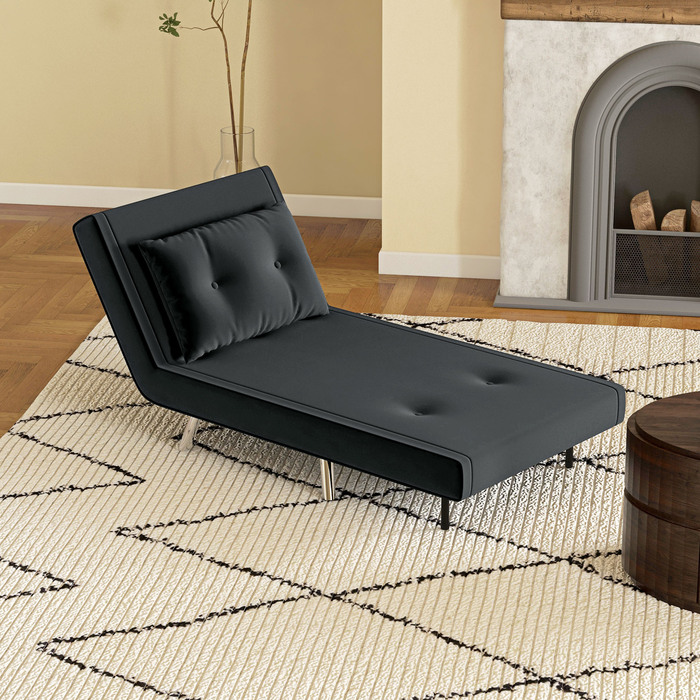 HOMCOM Sleeper Chair Folding Chair with Bed Function 77x88x83cm, Single Sofa with Cushion, Velvet Upholstered Sofa in Black for Guests