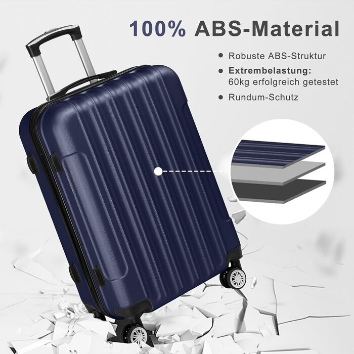 Набір валіз LEADZM 5 шт. з косметичною сумкою, жорсткий набір валіз-ролерів ABS з телескопічною ручкою, ручна поклажа (Турквіз)