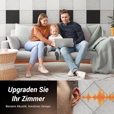 Акустичні панелі TONOR самоклеючі, квадратні звукопоглинаючі плити з поліестеру 30x30x0,9 см, 18 шт, сірі — шумоізоляція для стін, стелі та дверей