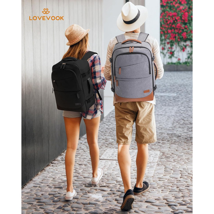 LOVEVOOK Рюкзак для ручної поклажі 40л, чорний, для подорожей, з відділенням для мокрого та сухого, для ноутбука, 45x36x20 см