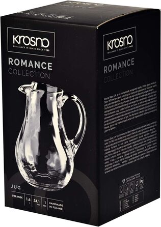 Krosno - Water Pitcher Glass Pitcher 1600 ml Romance Collection - Crystalline Glass Wine Carafe Red Wine Water Carafe Carafe for Drinks Glass Carafe Water and Juices Whisky Ice