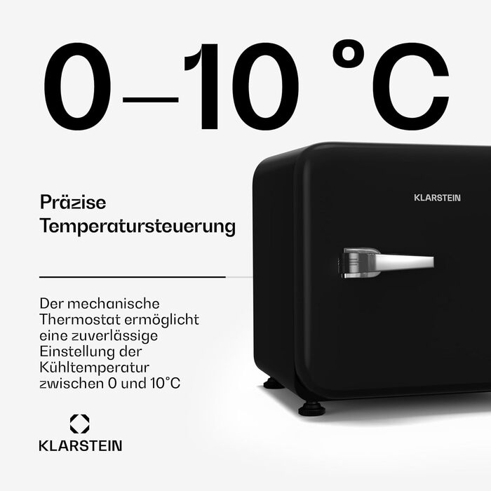 Klarstein Mini Fridge with Freezer Compartment - 32L Compact Refrigerator for Drinks & Cosmetics, Retro Mini Bar, Quiet Small Fridge, Skincare Fridge for Room (43L, Energy Class E, Black)