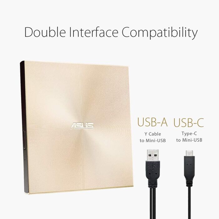Зовнішній DVD-записувач Asus ZenDrive U9M з підтримкою USB-C та USB-A, Gold