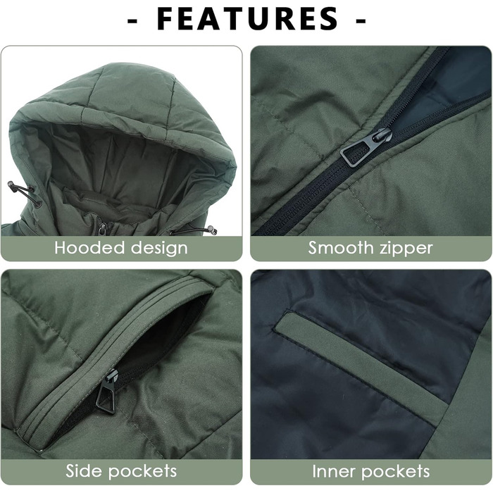 Чоловіча жилетка SEAUR з пуховим утеплювачем, тепла, легка, водонепроникна, з капюшоном, зелена, з кишенями