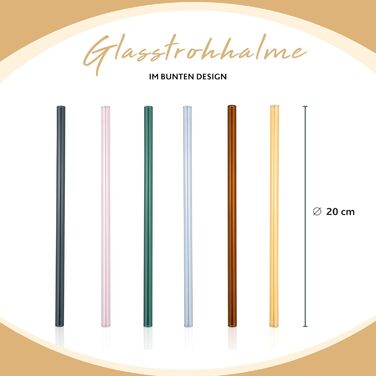Singer | 6-Piece Glass Straws, Drinking Straws for Glasses, Reusable Straws for Cocktails, Juice & Water, Dishwasher-Safe Glass Straw, Colorful Glass Drinking Straw | 20 cm long