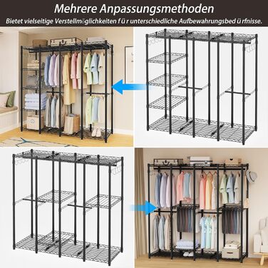 Відкритий шафа-система AQRA: зручний шафа-організатор з 9 полицями та 5 штангами для одягу, стійка для одягу з місткою конструкцією (193.5x43.5x195 см)