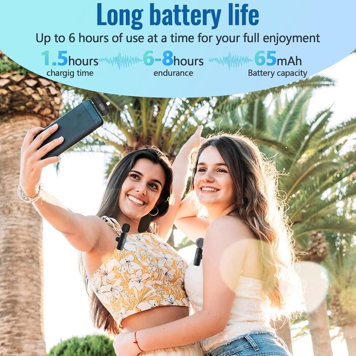 Набір бездротових петличних мікрофонів 2 шт. з шумозаглушенням, Plug & Play для iPhone, Android, iPad, Laptop, для відеозйомки, подкастів, Vlog, YouTube, TikTok