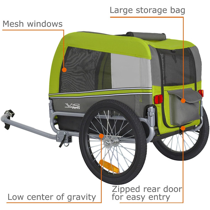 Причіп для собак Tiggo VS Pets M - велосипедний причіп для собак, зелений (80201)