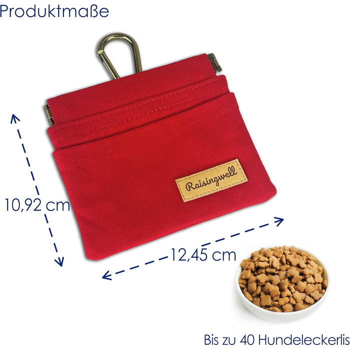 Сумка для корму для собак Leckerlibeutel – зручна для прогулянок, з міцної бавовни, з карабіном та самозакривною застібкою, ідеальна для подорожей та активного відпочинку (червона)