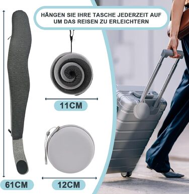 Подушка для подорожей під шию з ефектом пам'яті (Memory Foam) для літака та авто, сіра, з набором: беруші, маска для сну та сумка для зберігання