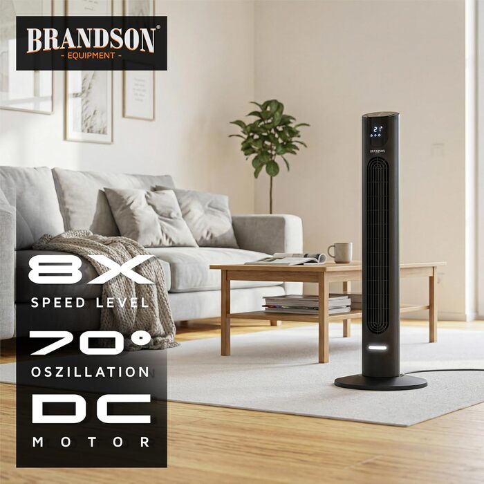 Вентилятор DC Brandson з пультом керування - тихий, 8 швидкостей, Sleep Mode, осциляція, 4 режими, дисплей, енергозберігаючий