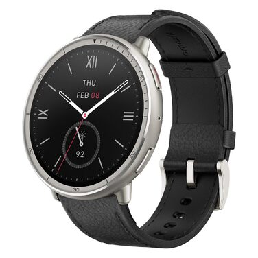 Смарт-годинник Amazfit Active 2 44мм: GPS, фітнес-трекер, 160+ режимів спорту, моніторинг сну, чорний шкіряний ремінець (Преміум)