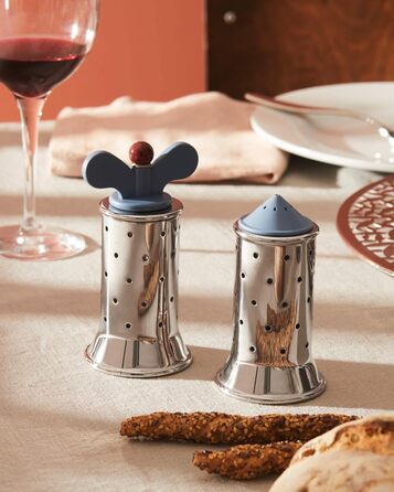 Alessi Salt Shaker, Blue, Stainless Steel, 6.5 x 7 x 24 cm