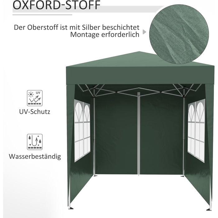 Outsunny 2x2m (6.5x6.5ft) Gazebo, Waterproof, Pop-up Folding Canopy with 4 Side Walls, Drain Holes, Windows, Foldable Party Tent, UV 30+, Garden Tent with Carry Bag, Garden Gazebo for Patio, White (Dark Green)