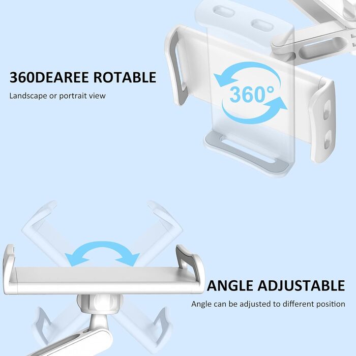 Підголівник для заднього сидіння авто, обертається на 360°, регульований, тримач для планшету/телефону, сумісний з усіма планшетами 4'-11', телефонами, iPhone, iPad Air Mini, білий